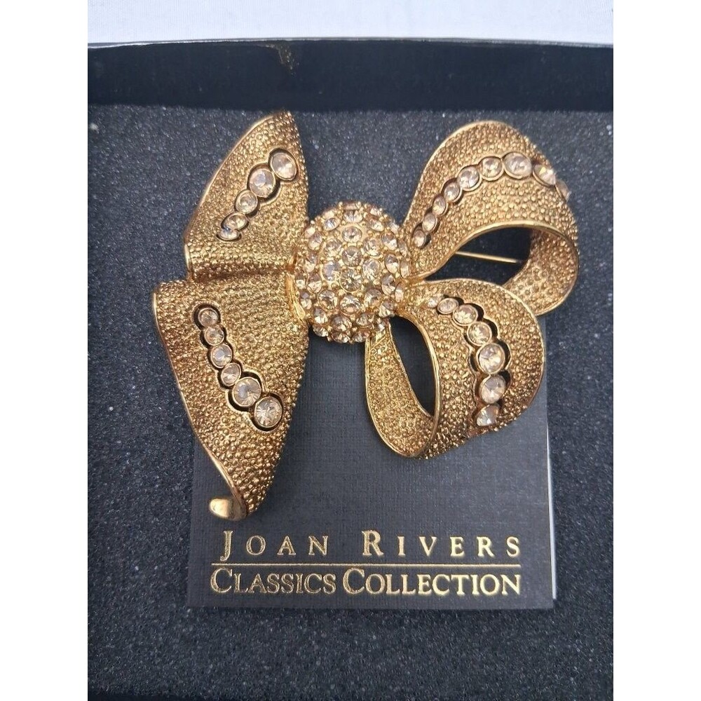 Joan Rivers Classics Collection Gold Tone Crystal Rhinestone Bow Brooch Pin